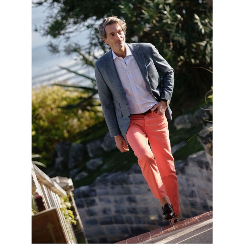 Sid Mashburn Corduroy Slim Straight 5-Pocket Pant in Coral 34/30